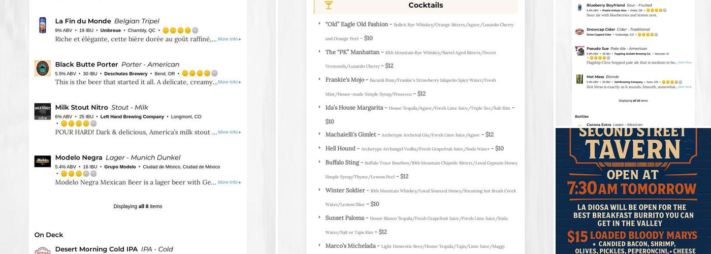 Second Street Tavern Menu
