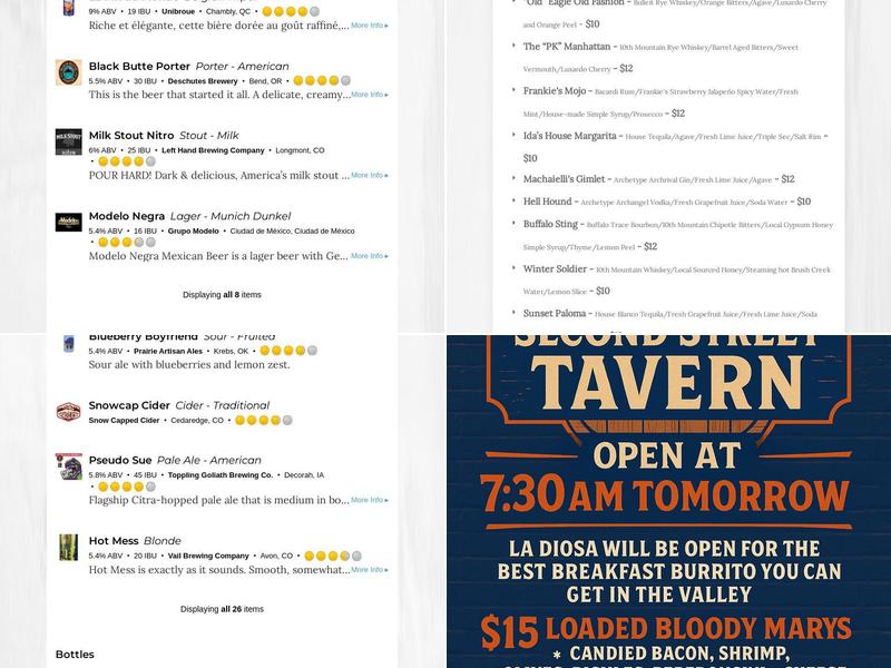 Second Street Tavern Menu