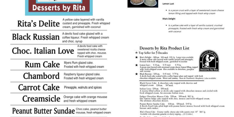 Desserts By Rita Menu