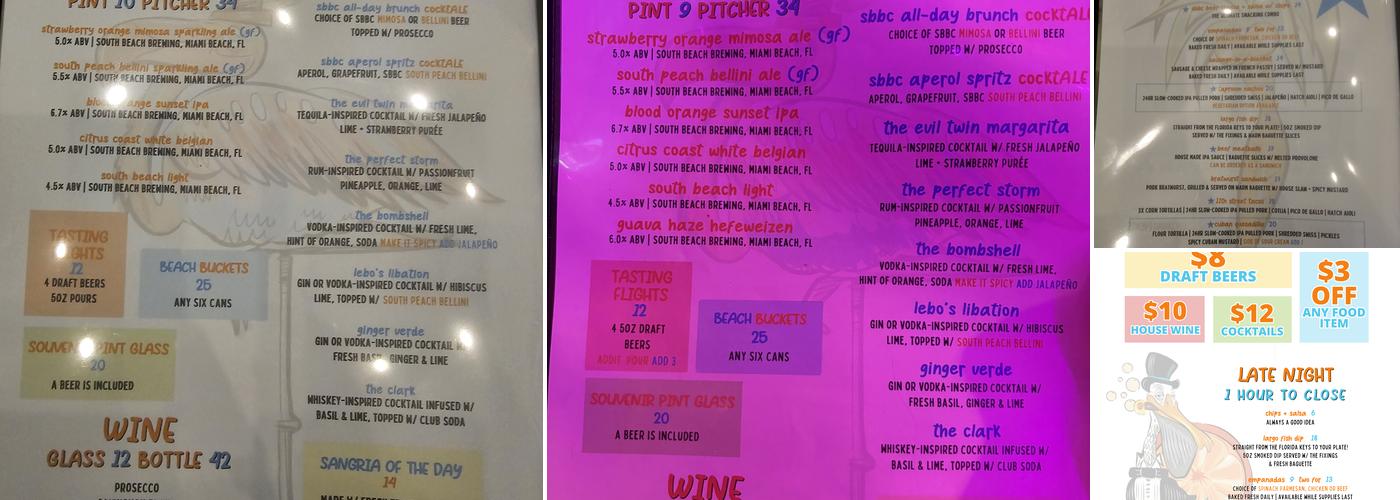 South Beach Brewing Company Taproom Menu