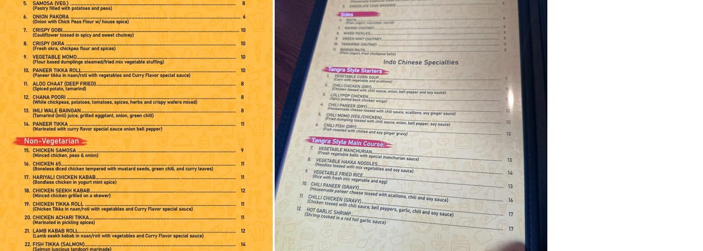 Curry Flavor Menu