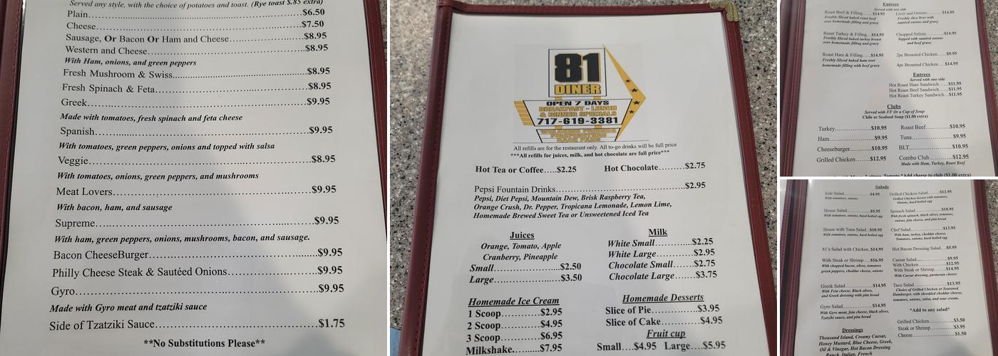 81 diner Menu