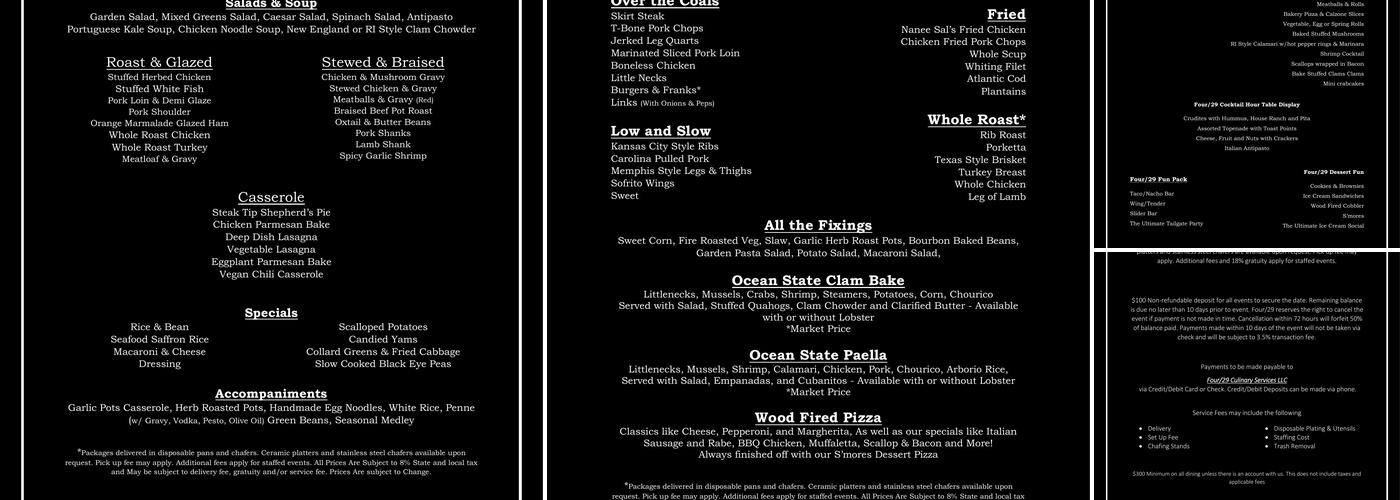 Four/29 Test Kitchen Menu