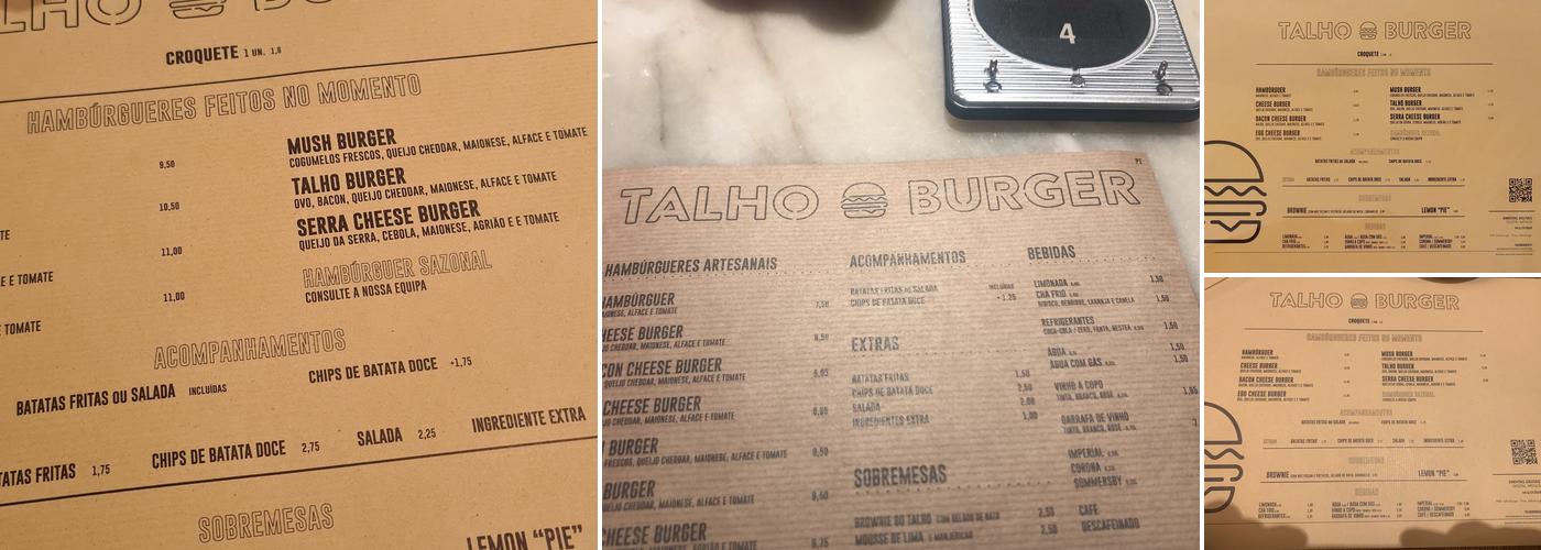 Talho Burger Matosinhos Menu