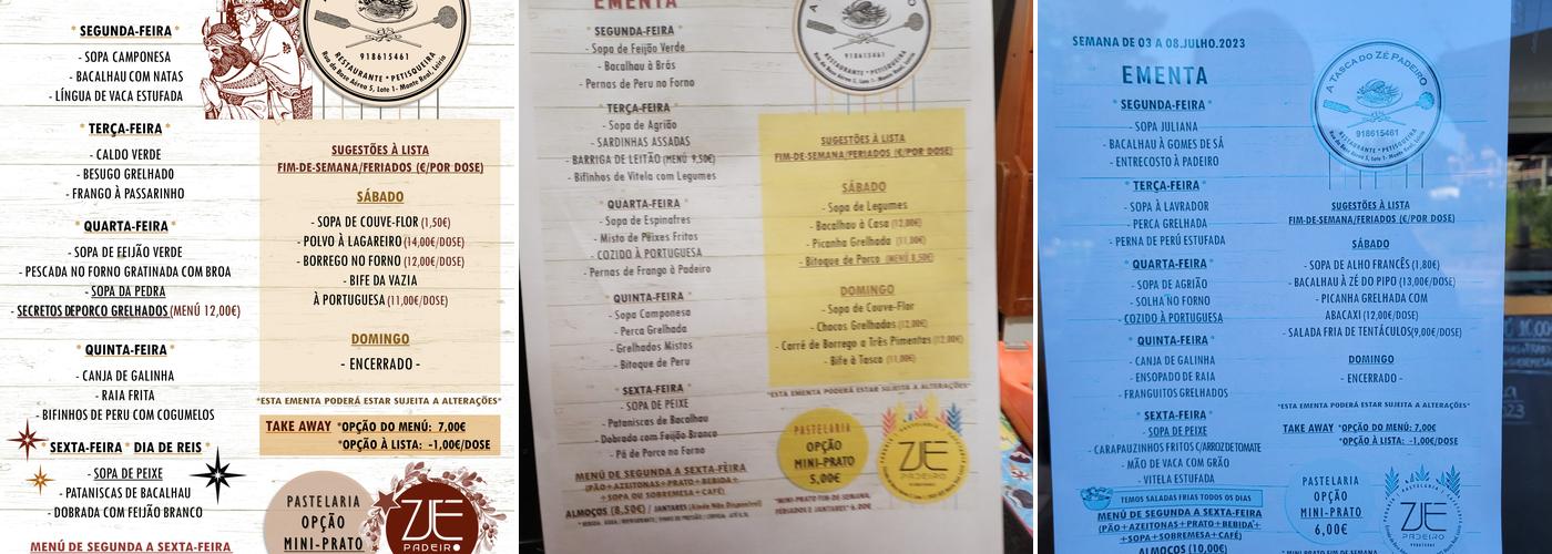 O Zé Padeiro Menu