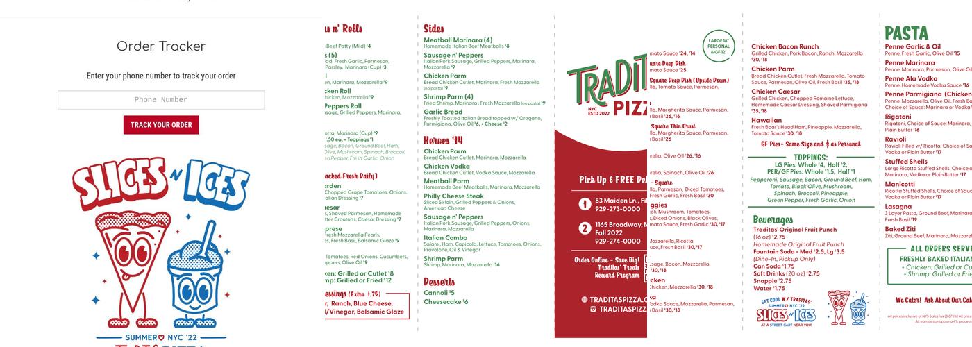 Traditas Pizza Menu