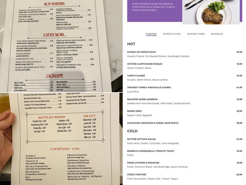 Emeril's Brasserie Menu