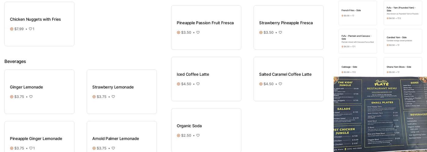 The Jungle Plate Menu