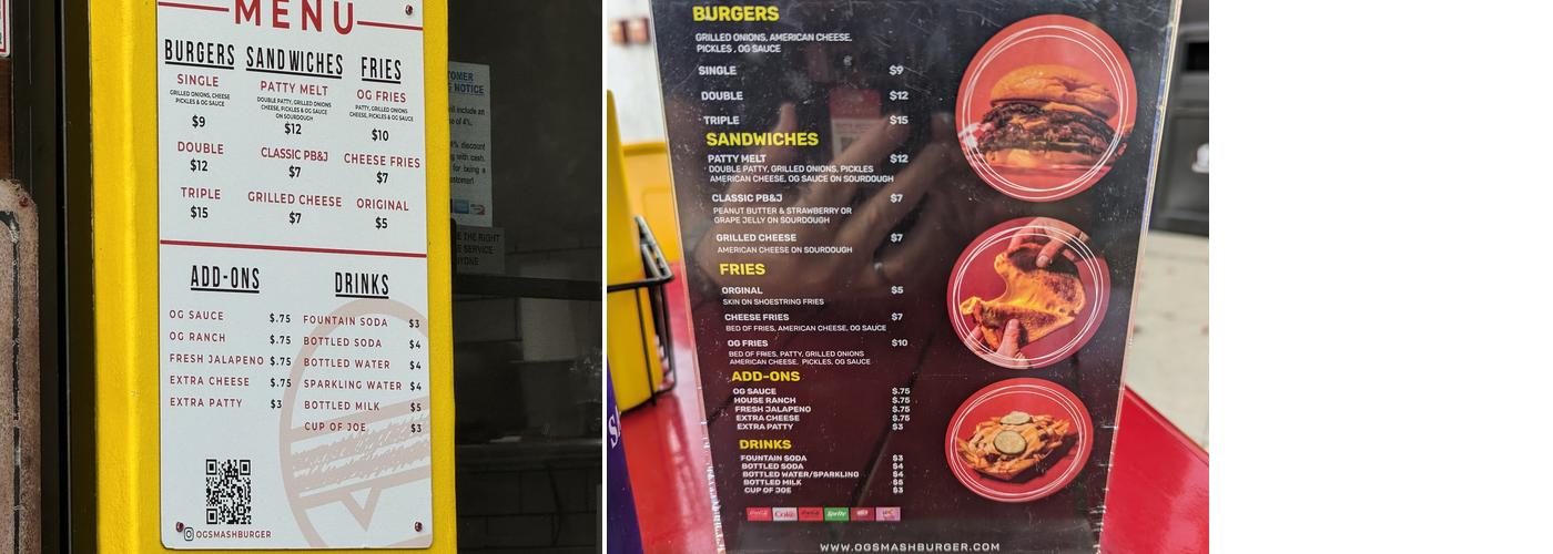 OG Smash Burger Menu
