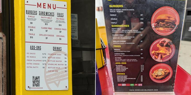 OG Smash Burger Menu