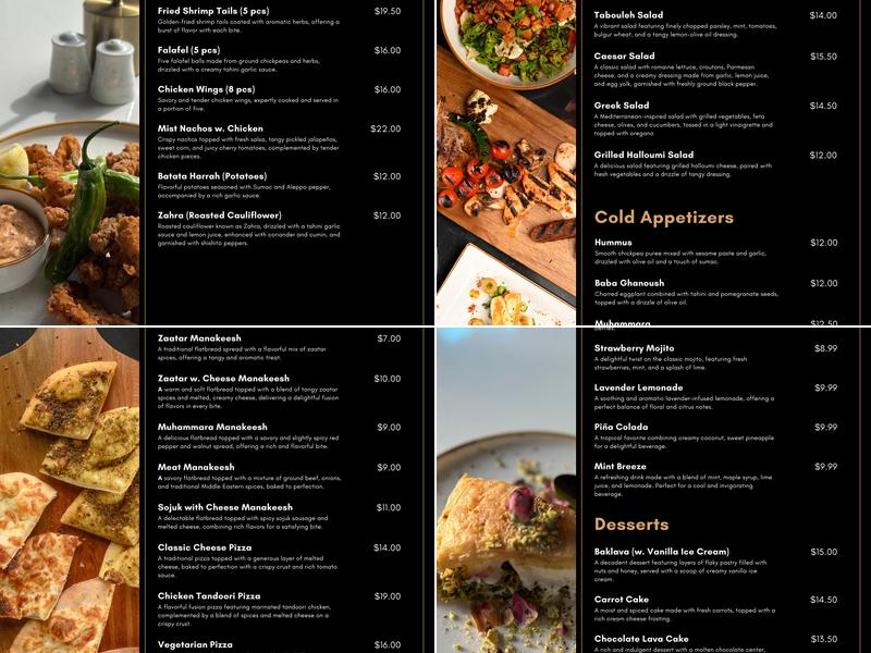 Mist Restaurant & Lounge Menu