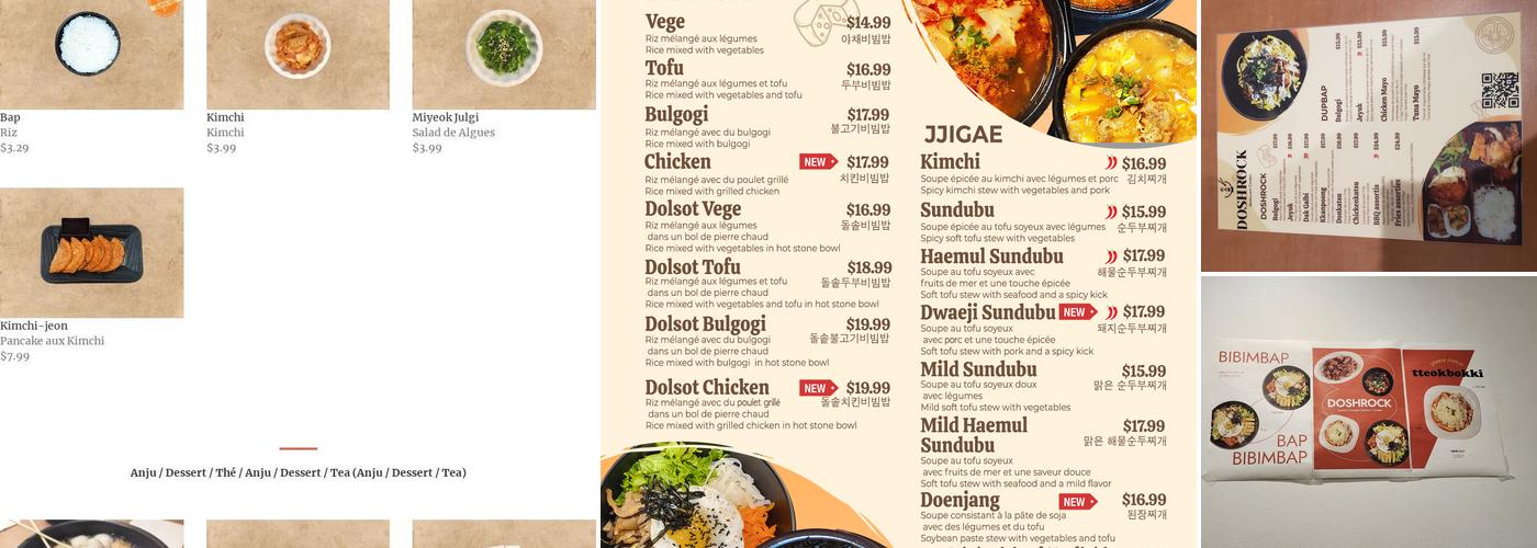 DOSHROCK Korean Restaurant Coréen Menu