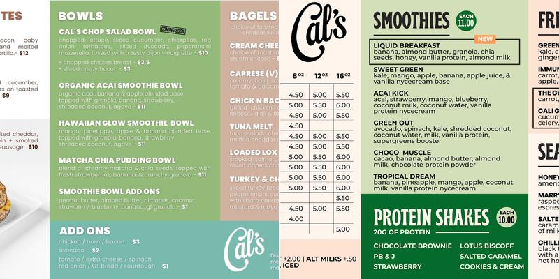 Cal's Corner Menu