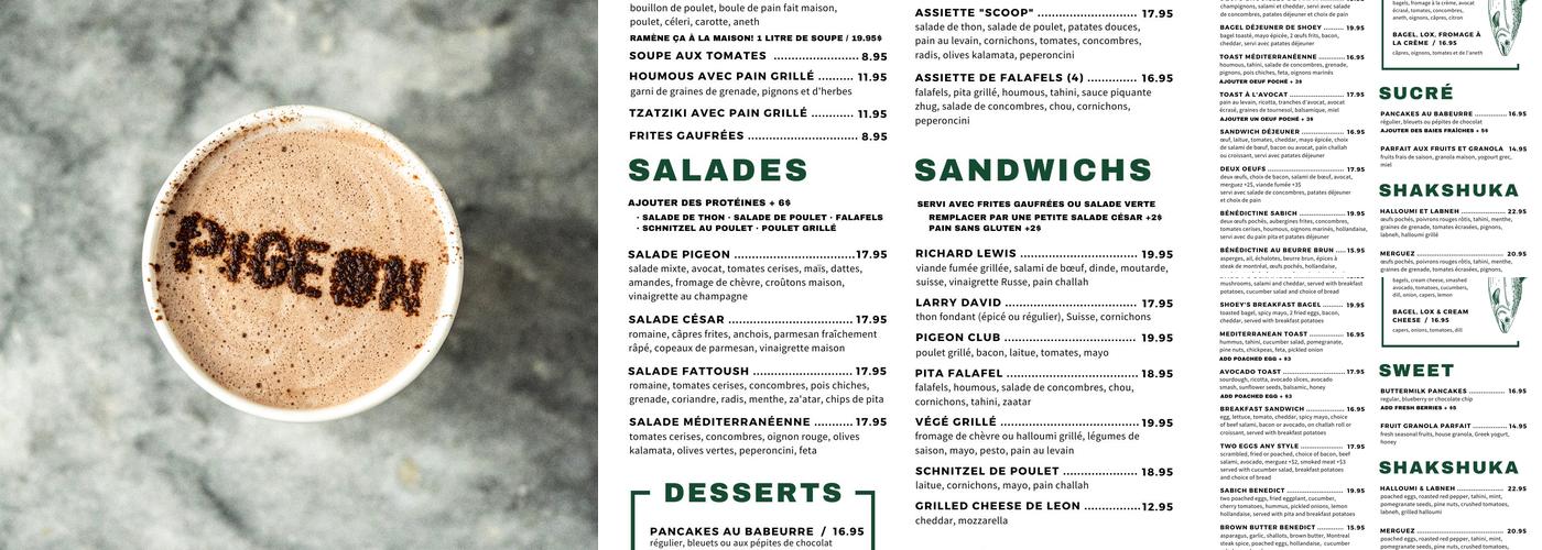Pigeon Café & Bar Menu