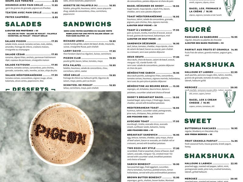 Pigeon Café & Bar Menu