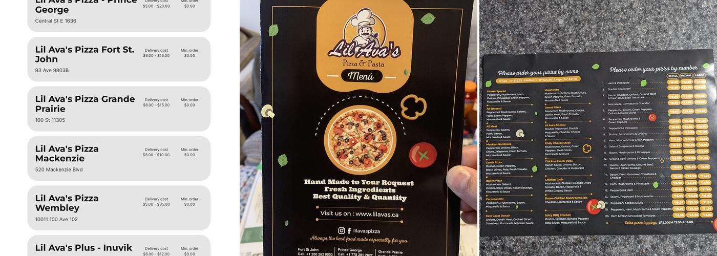 Lil Ava's Pizza & Pasta Menu
