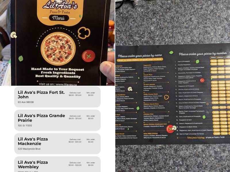 Lil Ava's Pizza & Pasta Menu