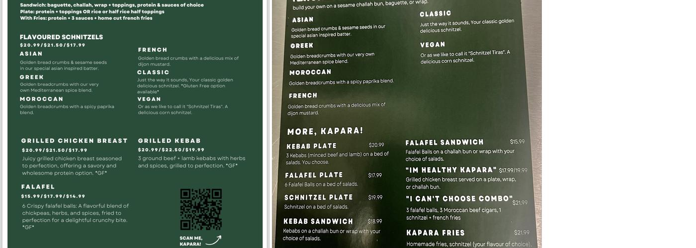 Kapara Menu