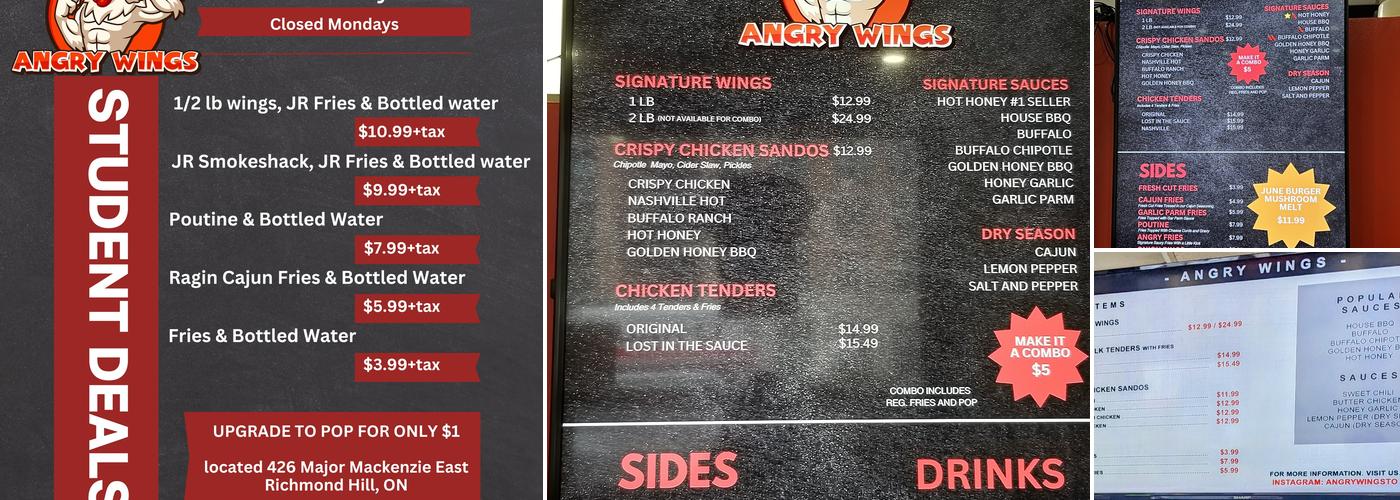 Angry Wings Menu