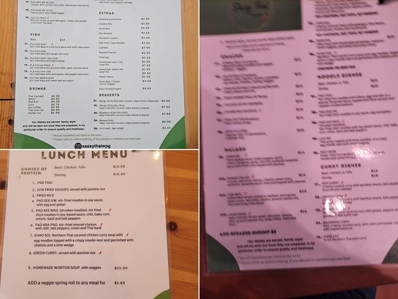 Sassy Thai restaurant Menu