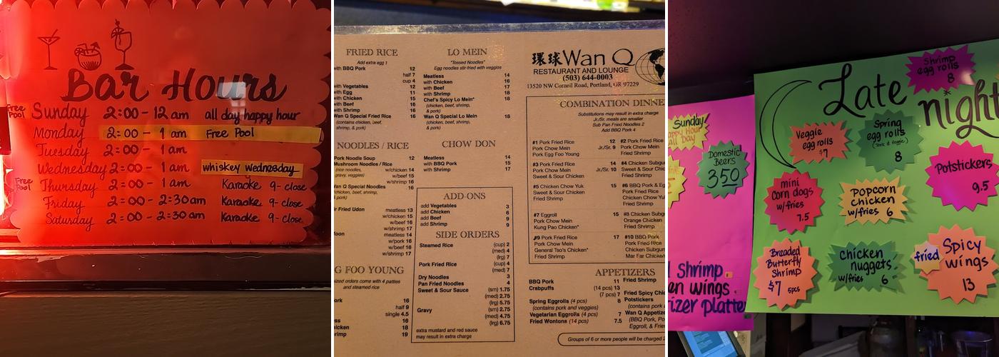 Wan Q Lounge Menu
