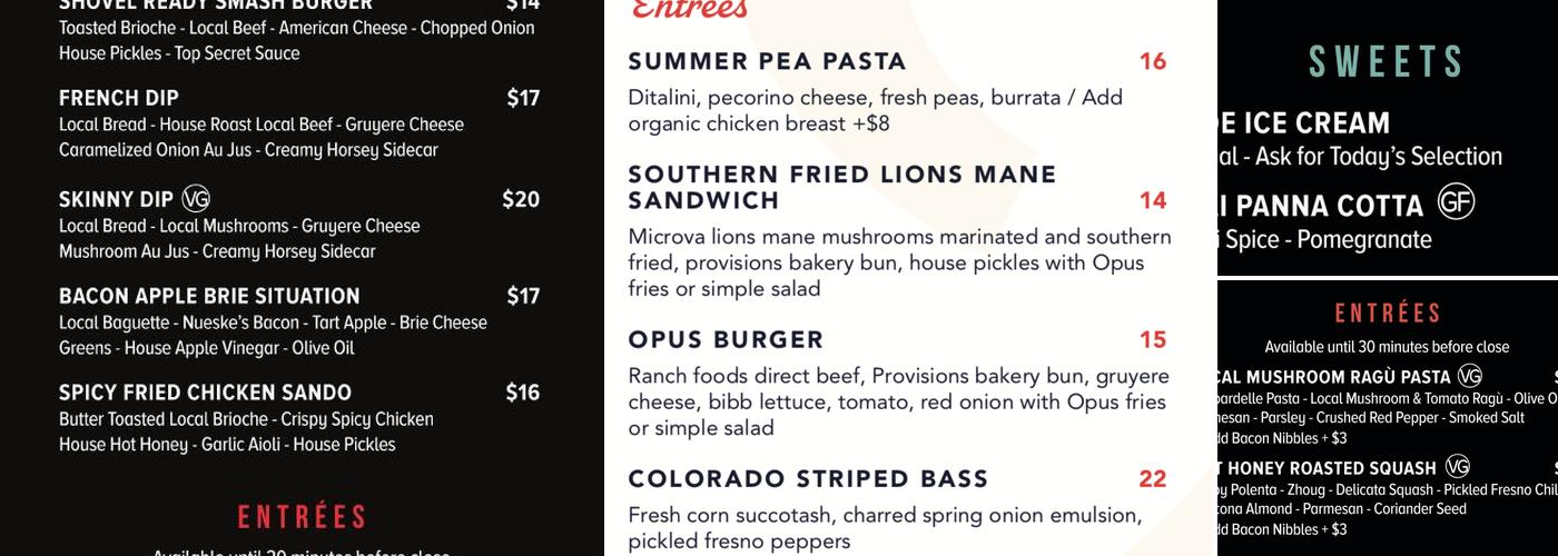 Opus Creative Kitchen Menu
