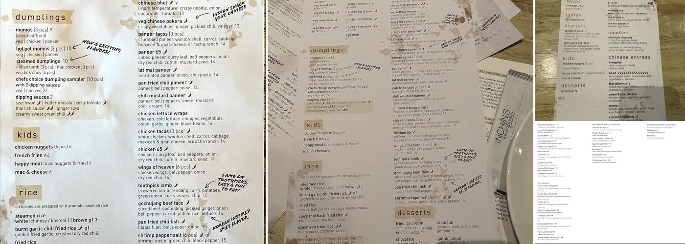 Inchin's Bamboo Garden- Cumming Menu