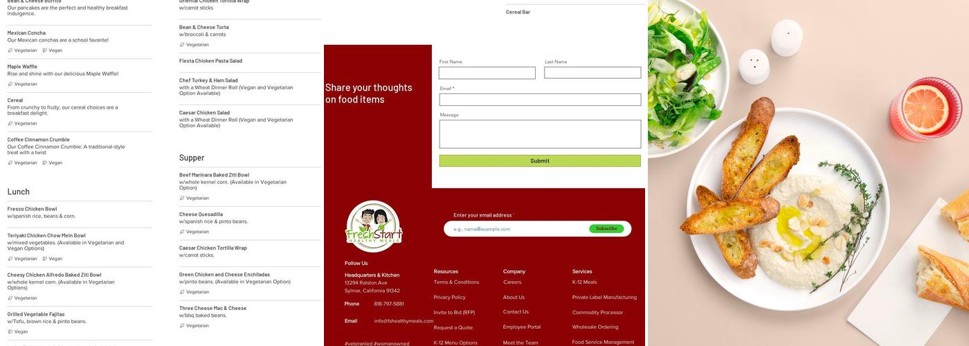 Fresh Start Meals Menu