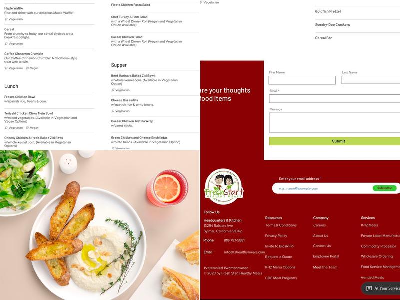 Fresh Start Meals Menu