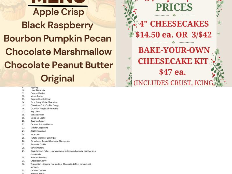 Not Just Cheesecake Menu