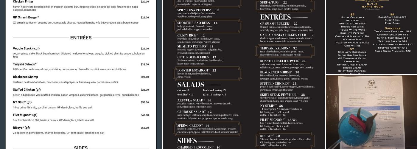 Galla Park Social Menu