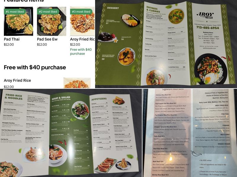 Aroy Thai Cafe Menu