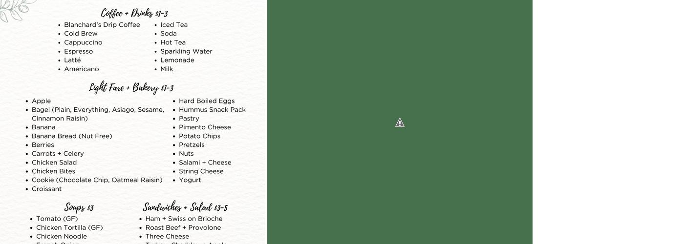 HOPE Café Menu