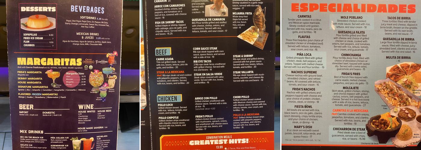 Frida’s Mexican Grill Menu