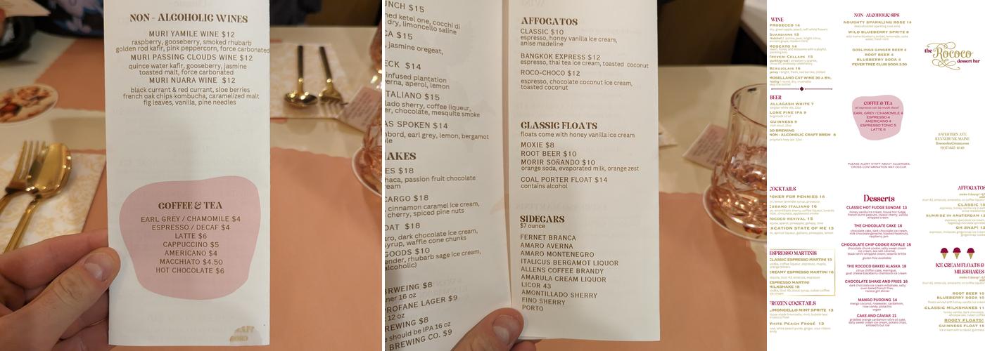 Rococo Dessert Bar Menu