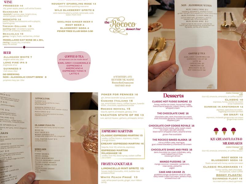 Rococo Dessert Bar Menu