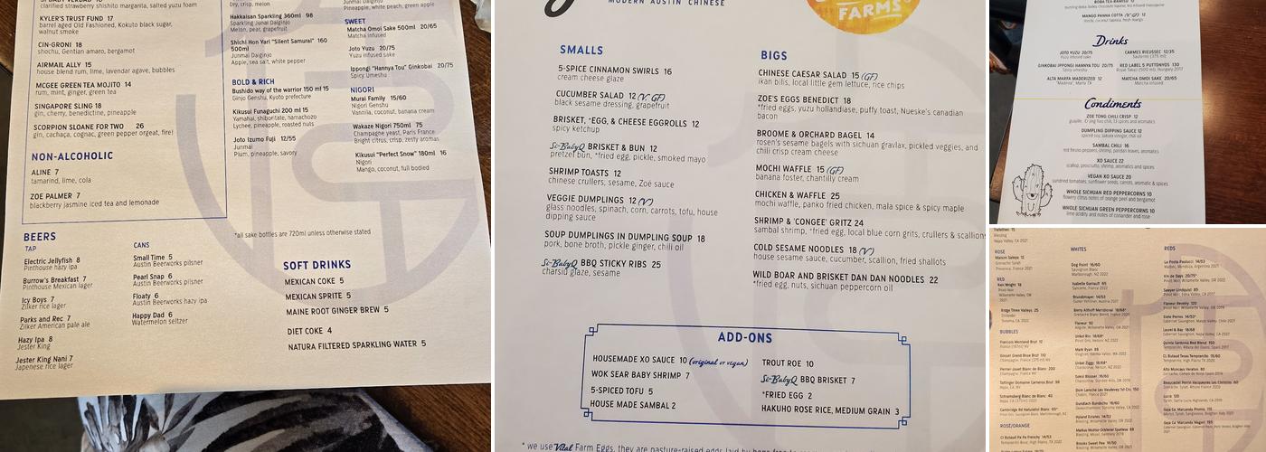 Zoé Tong Menu