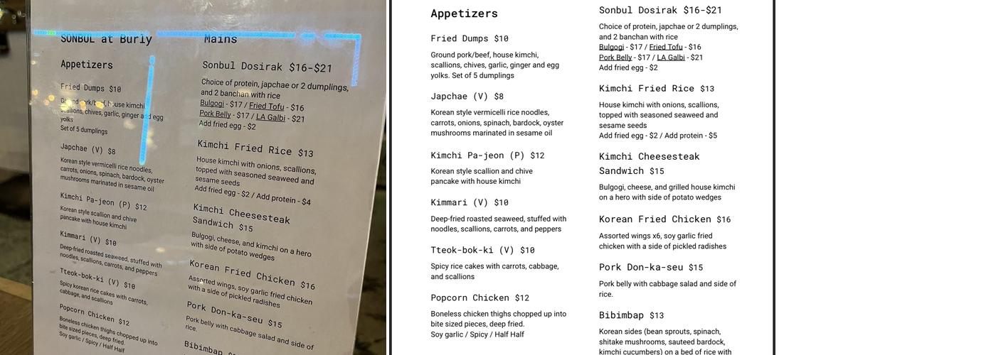 Sonbul at Burly Menu