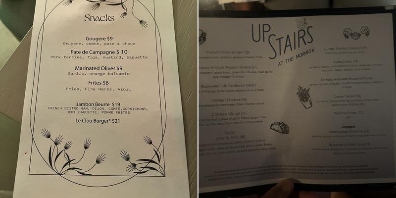 Upstairs Rooftop at The Morrow Menu