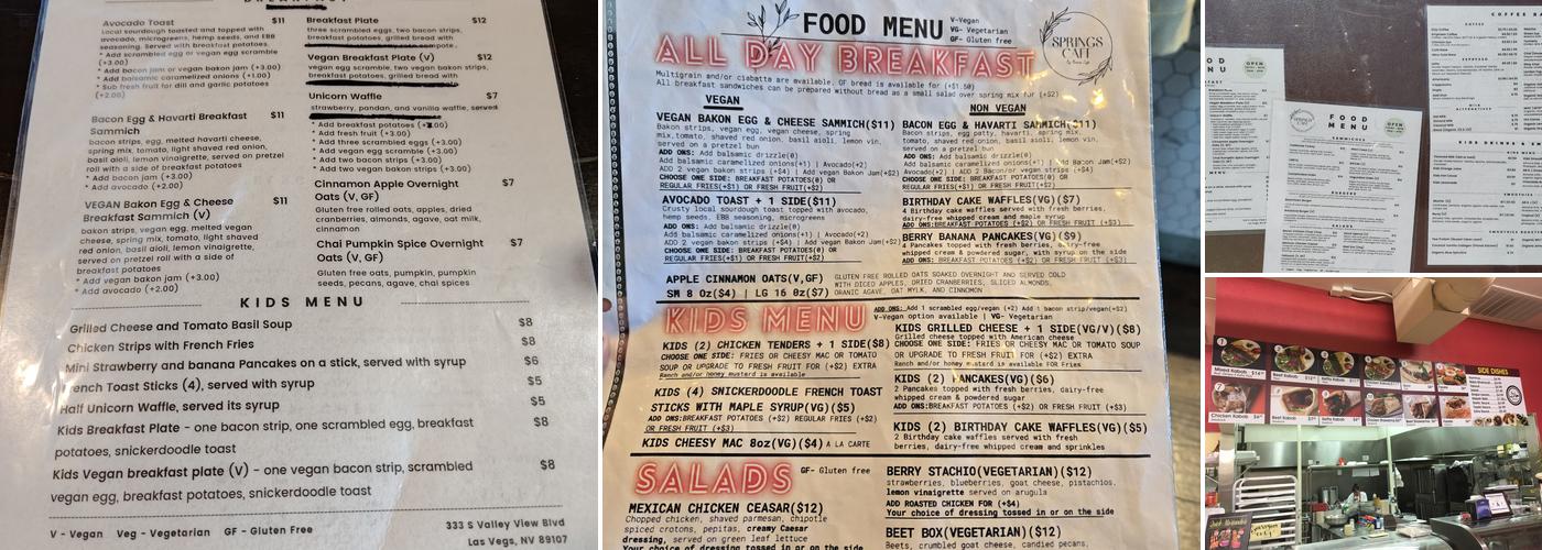 Springs Cafe Menu