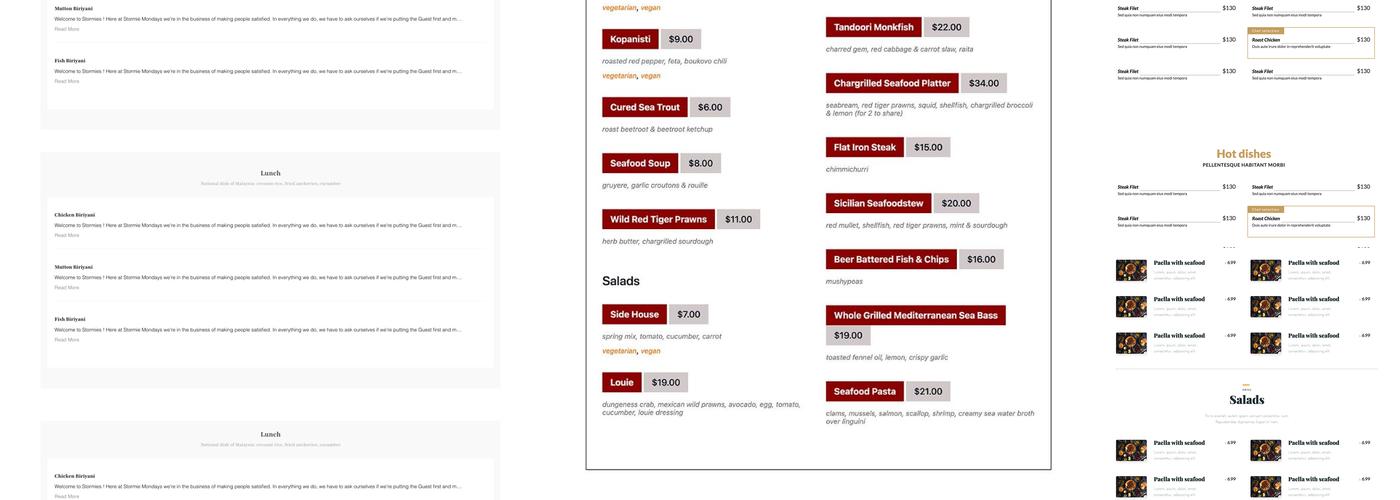 Chef Sergio's Kitchen Menu