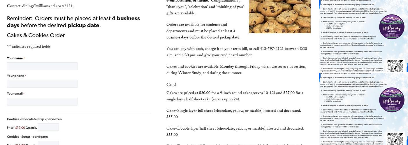 Williams College Dining Services Menu