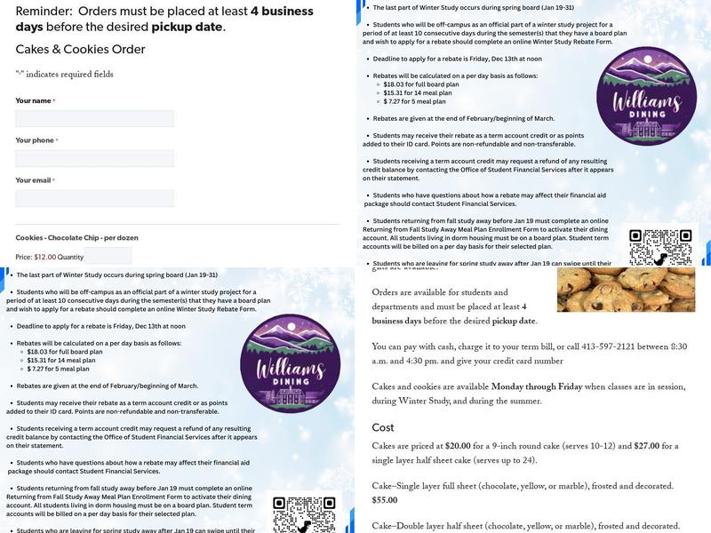 Williams College Dining Services Menu