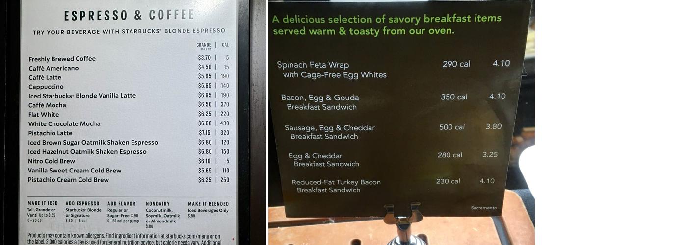 Starbucks Menu