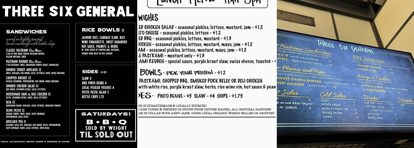 Three Six General Menu