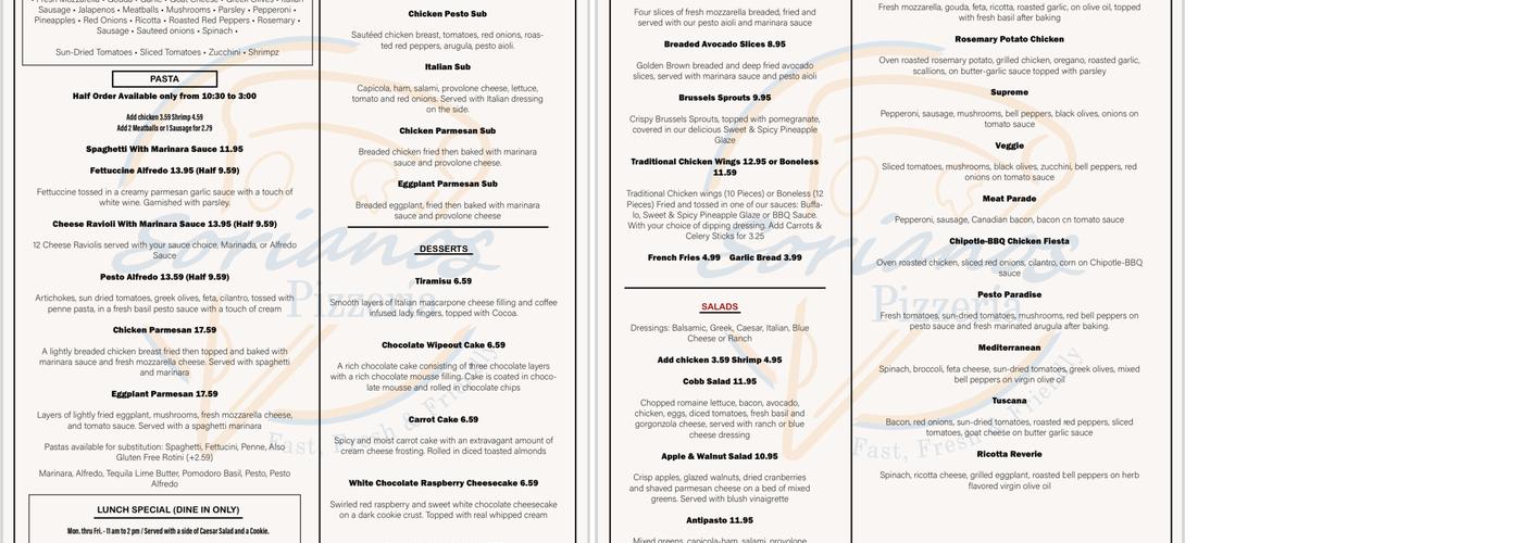 Sorianos Pizzeria Menu