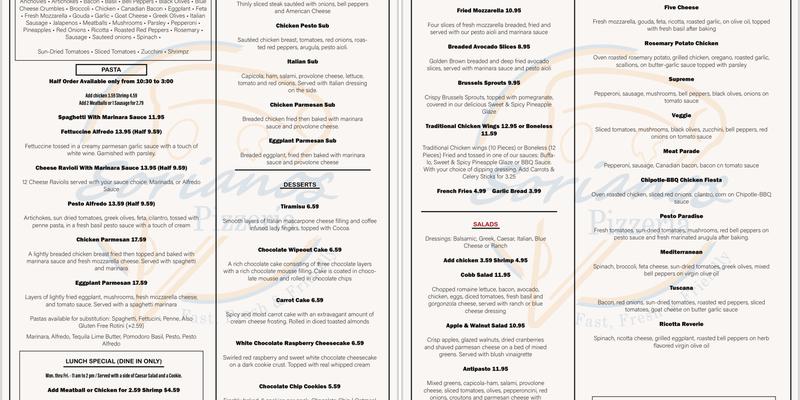 Sorianos Pizzeria Menu