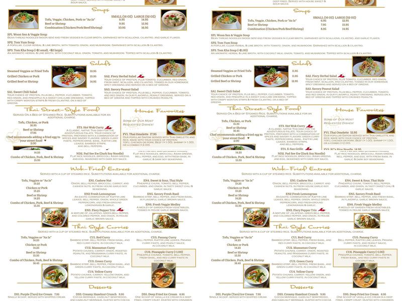 Thai Table Restaurant Menu