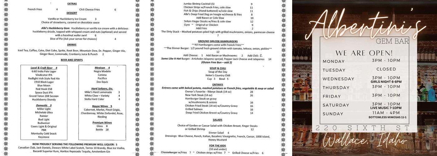 Albertini's Gem Bar Menu
