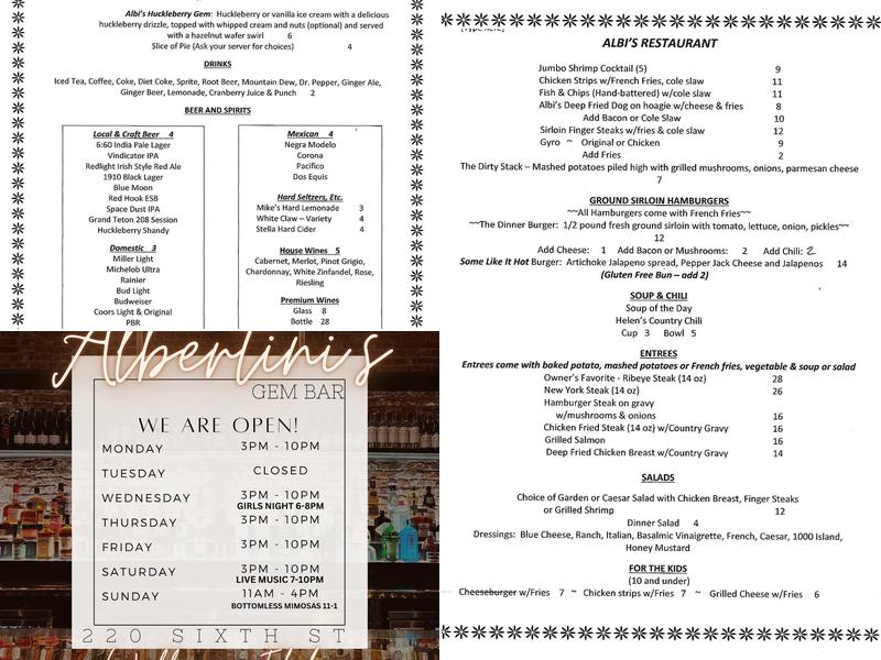 Albertini's Gem Bar Menu